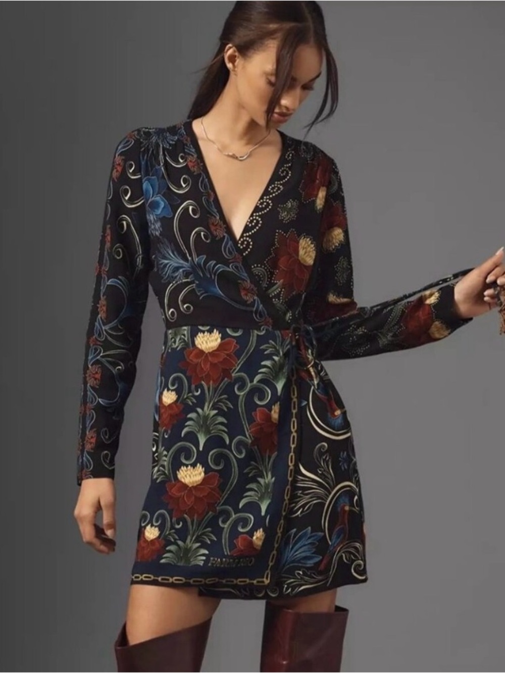 Farm Rio x Anthropologie mixed Arabesque Scarves Mini Dress